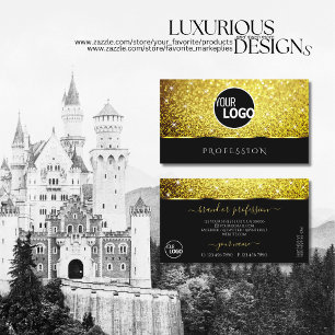 Cartão De Visita Luxuoso Glitter Estrelas Brilhantes de Ouro Preto
