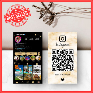 Cartão De Visita Luxuoso Mármore Ágata Amarelo e Preto QR do Instag