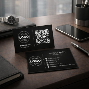 Cartão De Visita Luxuoso Minimalista Preto Marca Executiva QR
