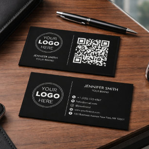 Cartão De Visita Luxuoso Minimalista Preto QR Branding Executivo