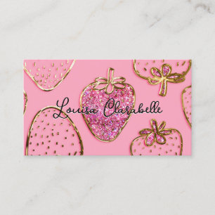 Cartão De Visita Luxuoso Rosa Corado Doce com Padrão de Morango