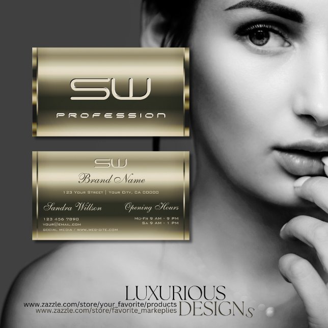 Cartão De Visita Lúxurido, platina óptica e monograma faux 3D (Criador carregado)