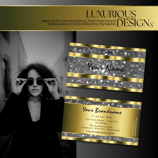 Cartão De Visita Luxurioso Dourado Silver Glitter Stars Noble Super (Criador carregado)