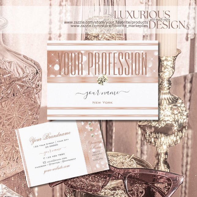 Cartão De Visita Luxurious White Rose Gold Sparkle Glitter Diamonds (Criador carregado)