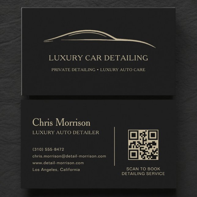 Cartão De Visita Luxury Auto Detailing QR Code Black & Gold (Criador carregado)