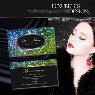 Cartão De Visita Luxury Azul, Brilhante Verde Shimmery Stars Elegan