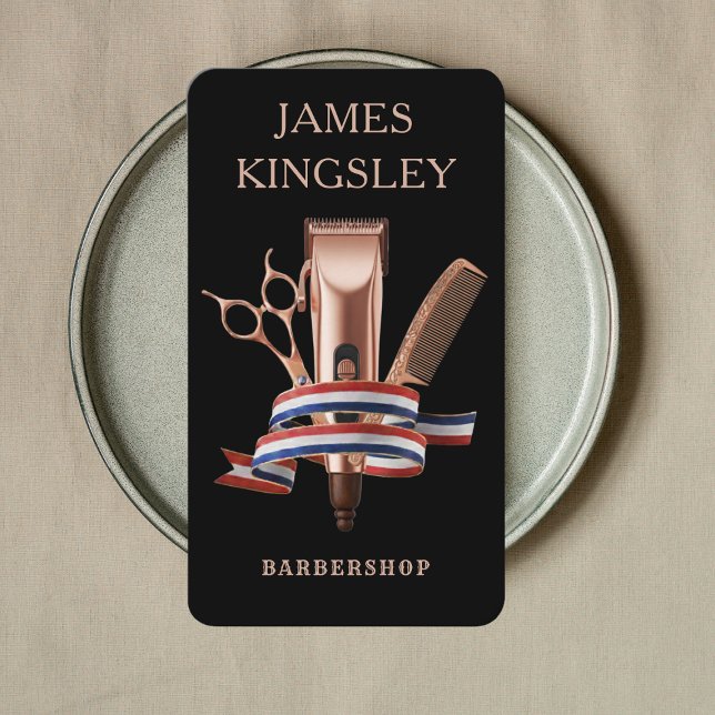 Cartão De Visita Luxury Barber Studio Professional Barbershop Black (Criador carregado)