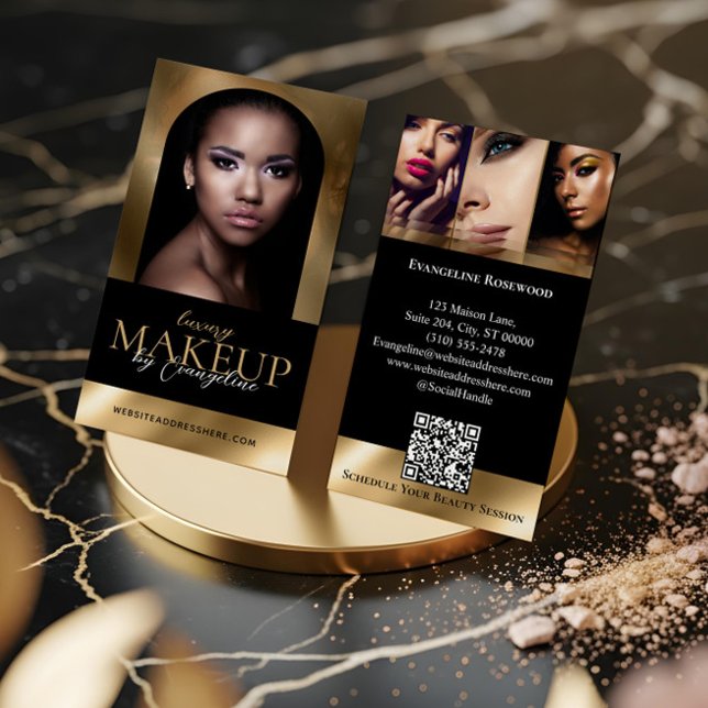 Cartão De Visita Luxury Beauty Makeup Artist Arch Photo Black Gold (Luxury Beauty Makeup Artist Arch Photo Black Gold Business Card)