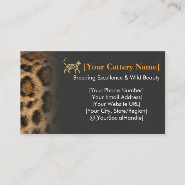 Cartão De Visita Luxury Bengal Cat Cattery Customizable  (Frente)