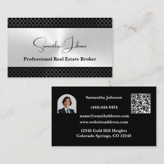 Cartão De Visita Luxury Black and Silver Real Estate Business Card
