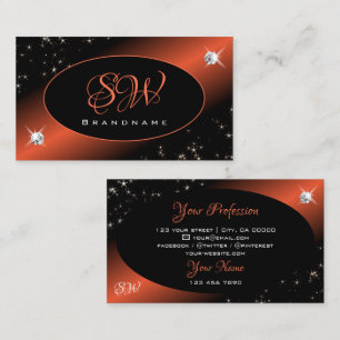 Cartão De Visita Luxury Black Blush Glitter Stars Joias Monograma