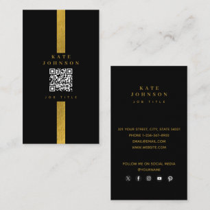 Cartão De Visita Luxury Black Dourado QR Code Mídia Social
