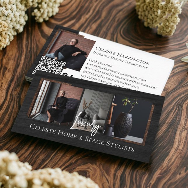 Cartão De Visita Luxury Black Elegant Photo Layout Real Estate  (Luxury Black Elegant Photo Layout Real Estate Business Card)