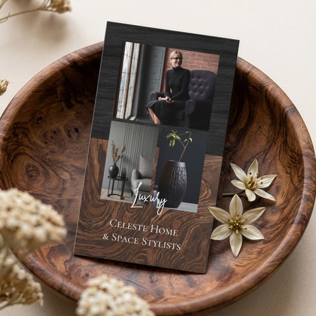 Cartão De Visita Luxury Black Elegant Photo Layout Real Estate  (Luxury Black Elegant Photo Layout Real Estate Business Card)