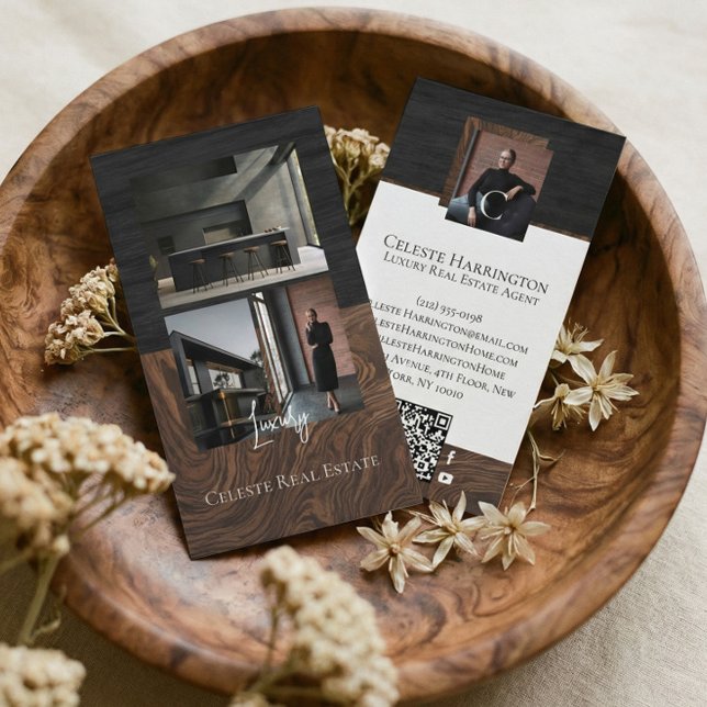 Cartão De Visita Luxury Black Elegant Photo Layout Real Estate  (Luxury Black Elegant Photo Layout Real Estate Business Card)