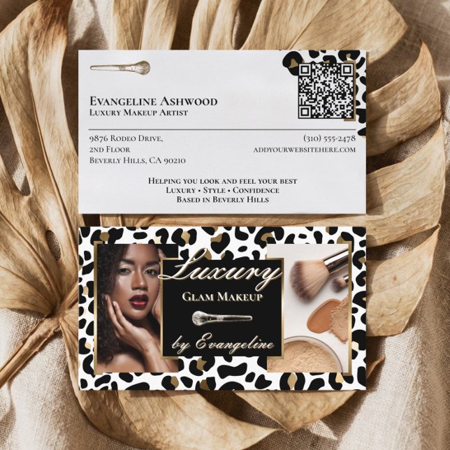 Cartão De Visita Luxury Black Gold Cheetah Leopard Print Makeup (Luxury Black Gold Cheetah Leopard Print Makeup Business Card)