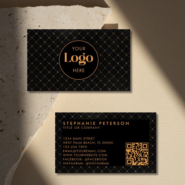 Cartão De Visita Luxury Black & Gold Custom Company Logo QR Code (Criador carregado)