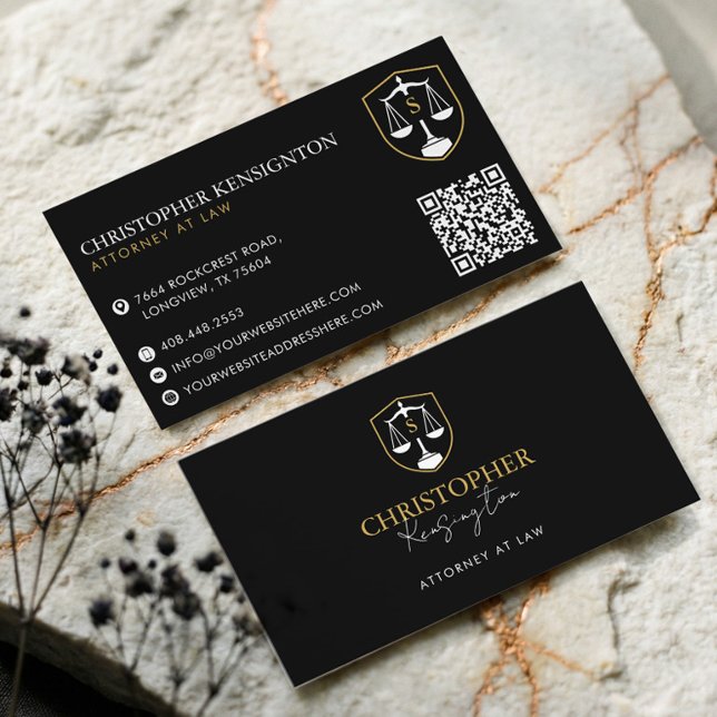 Cartão De Visita Luxury Black Gold Lawyer Attorney At Law Monogram  (Luxury Black Gold Lawyer Attorney At Law Monogram Business Card)