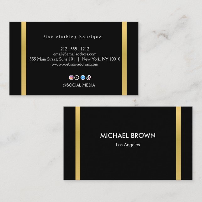 Cartão De Visita Luxury Black & Gold Minimalist Business Card (Frente/Verso)