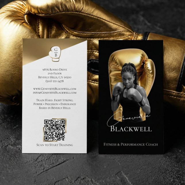 Cartão De Visita Luxury Black Gold Personal Trainer Boxing Photo  (Luxury Black Gold Personal Trainer Boxing Photo Business Card)