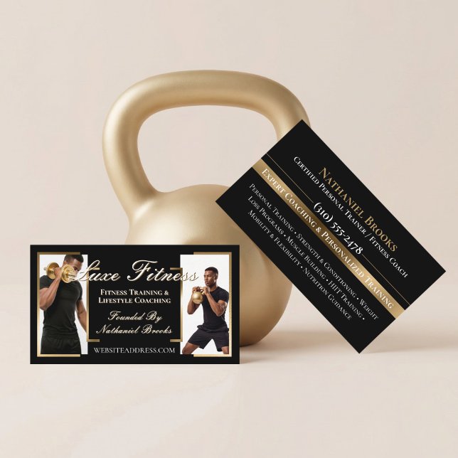 Cartão De Visita Luxury Black Gold Personal Trainer Fitness Coach (Luxury Black Gold Personal Trainer Fitness Coach Business Card)