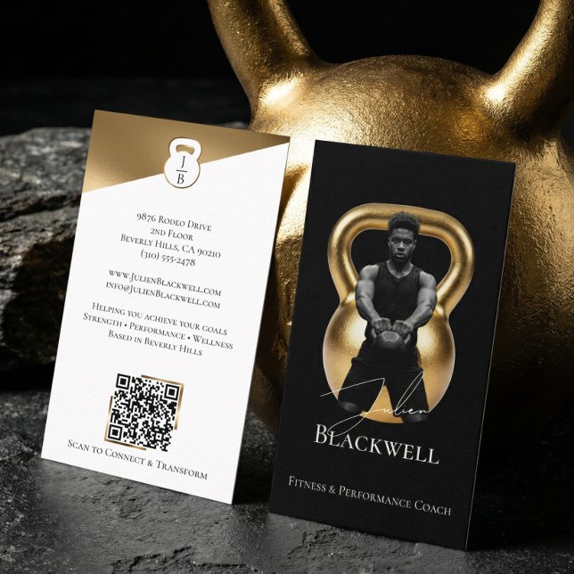 Cartão De Visita Luxury Black Gold Personal Trainer Fitness Photo  (Luxury Black Gold Personal Trainer Fitness Photo Business Card)