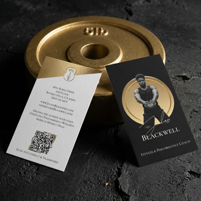 Cartão De Visita Luxury Black Gold Personal Trainer Fitness Photo  (Luxury Black Gold Personal Trainer Fitness Photo Business Card)