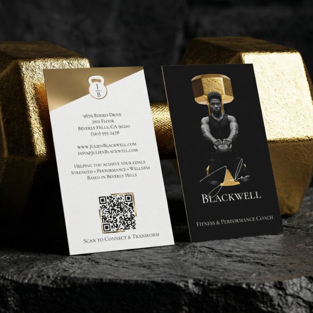 Cartão De Visita Luxury Black Gold Personal Trainer Fitness Photo  (Luxury Black Gold Personal Trainer Fitness Photo Business Card)