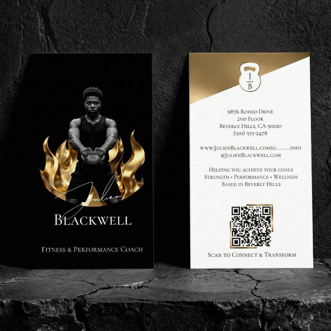Cartão De Visita Luxury Black Gold Personal Trainer Fitness Photo  (Luxury Black Gold Personal Trainer Fitness Photo Business Card)