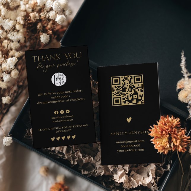 Cartão De Visita Luxury Black Gold Review Thank You QR Code (Luxury Black Gold Review Thank You QR Code Business Card)