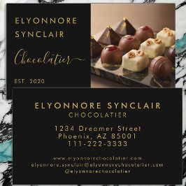 Cartão De Visita Luxury Black Gold Script Chocolatier Photo