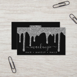 Cartão De Visita Luxury Black Silver Sparkle Glitter Drives QR Code