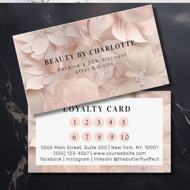 Cartão De Visita Luxury, Blush-Beige, Flower Salon Loyalty (Luxury, Blush-Beige, Flower Salon Loyalty Business Card)