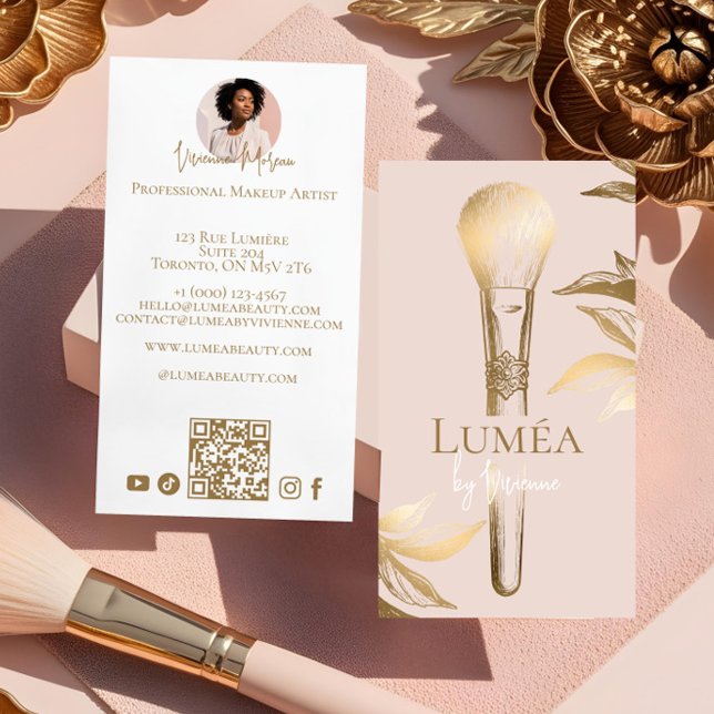 Cartão De Visita Luxury Blush Pink Gold Beauty Makeup Artist Studio (Luxury Blush Pink Gold Beauty Makeup Artist Studio Business Card)