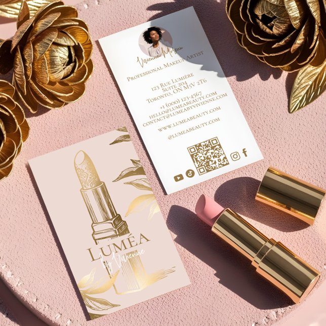 Cartão De Visita Luxury Blush Pink Gold Beauty Makeup Artist Studio (Luxury Blush Pink Gold Beauty Makeup Artist Studio Business Card)