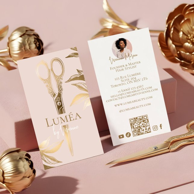 Cartão De Visita Luxury Blush Pink Gold Beauty Salon Hair Studio (Luxury Blush Pink Gold Beauty Salon Hair Studio Business Card)