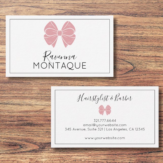 Cartão De Visita Luxury Blush Rose Bow Thin Border Custom Chic  (Criador carregado)