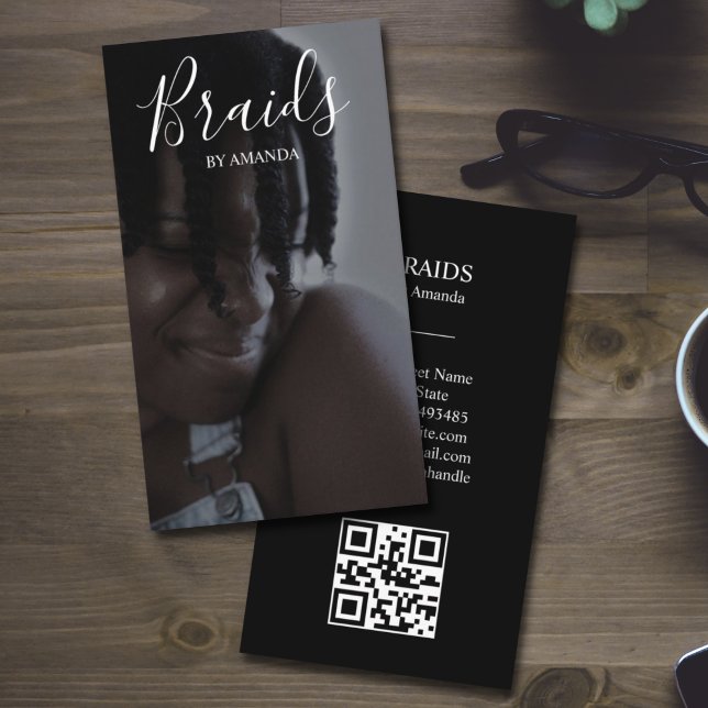Cartão De Visita Luxury Braids Afro-Americano Hairtsylist Código QR (Criador carregado)