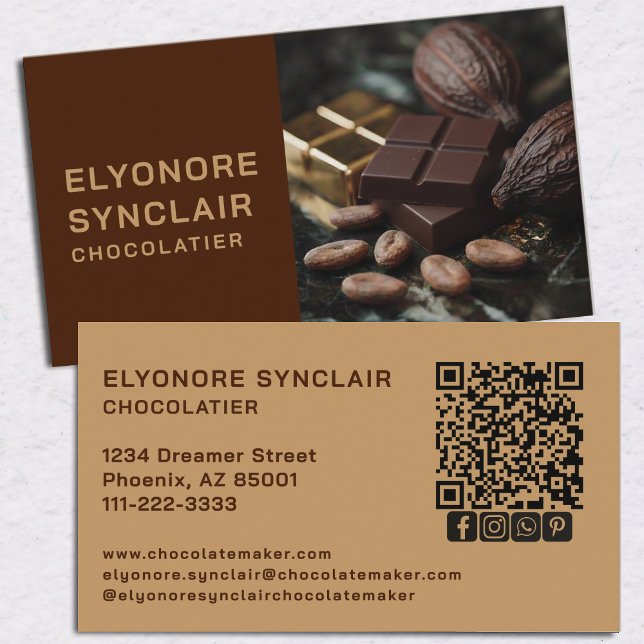 Cartão De Visita Luxury Brown Beige Half Photo Chocolatier Social (Criador carregado)