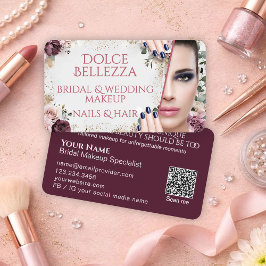 Cartão De Visita Luxury Burgundy Floral Bridal Makeup Artist