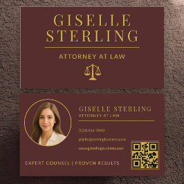 Cartão De Visita Luxury Burgundy Gold Attorney at Law QR Code