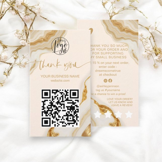 Cartão De Visita Luxury Chic Marble Foil Gold Obrigado Encomenda (Luxury Chic Marble Gold Foil Thank You Order Business Card)