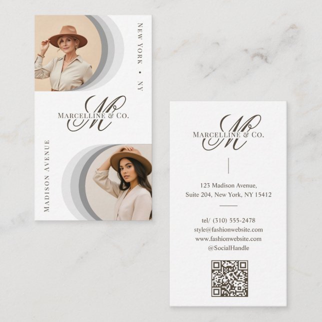 Cartão De Visita Luxury Chic Script Monogram Fashion Designer Photo (Frente/Verso)