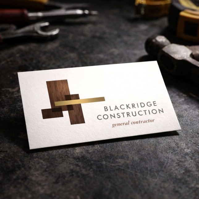 Cartão De Visita Luxury Contractor Construction Wood Logo (Criador carregado)