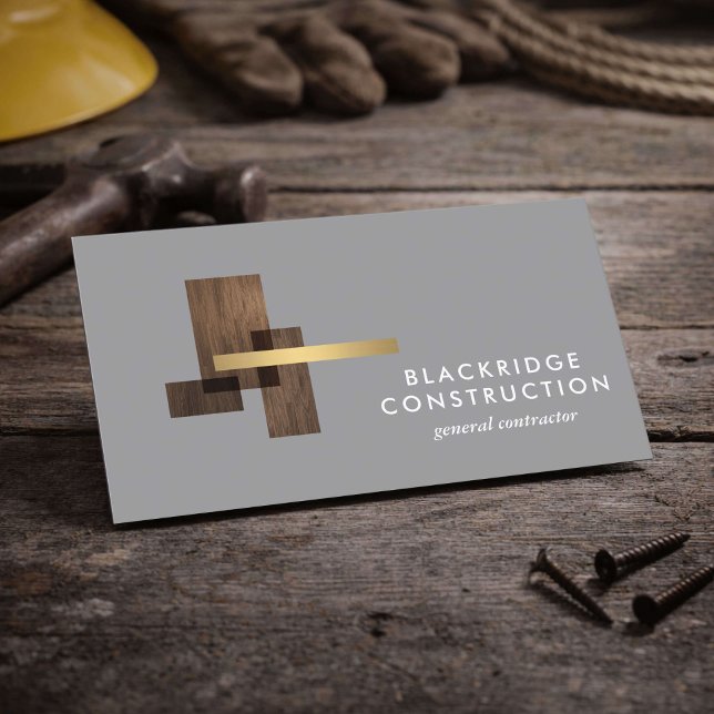 Cartão De Visita Luxury Contractor Construction Wood Logo Gray (Criador carregado)