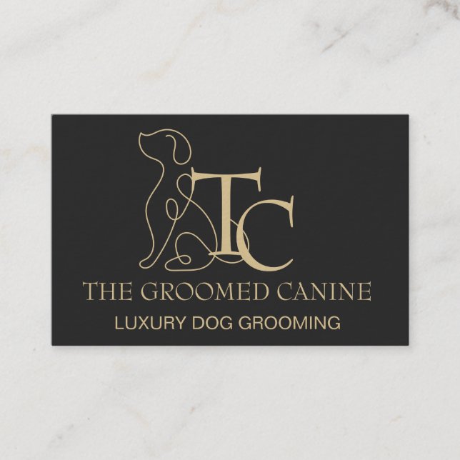 Cartão De Visita Luxury Dog Grooming Business Card Caviar Black (Frente)