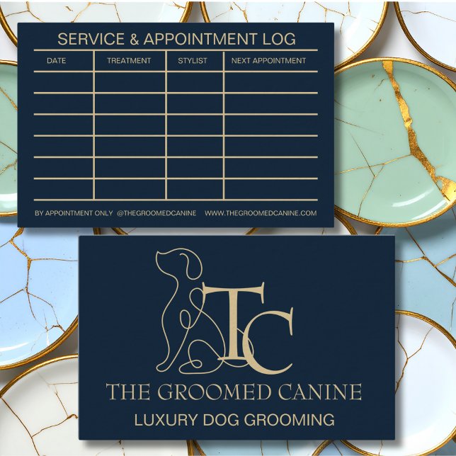 Cartão De Visita Luxury Dog Grooming Business Card Midnight Navy (Dog grooming business card)