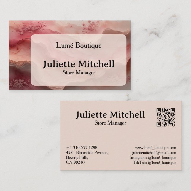 Cartão De Visita Luxury Dusty Rose Marble Custom Business Card (Frente/Verso)