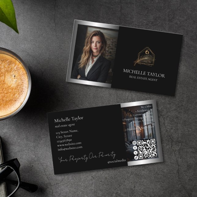 Cartão De Visita Luxury Elegant Real Estate Realtor Photo Gold (luxury realtor business card)