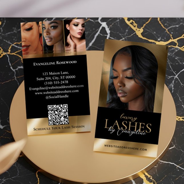 Cartão De Visita Luxury Eye Lashes Extensions Arch Photo Black Gold (Luxury Eye Lashes Extensions Arch Photo Black Gold Business Card)
